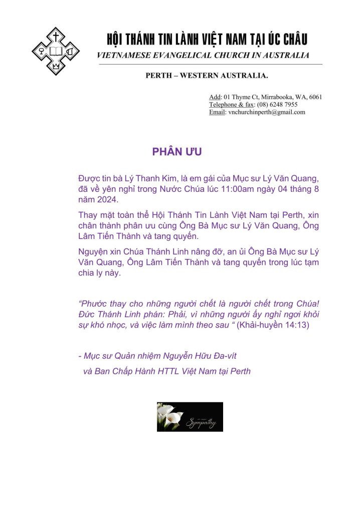 Phân ưu Tang Quyến Bà Lý Thanh Kim 01